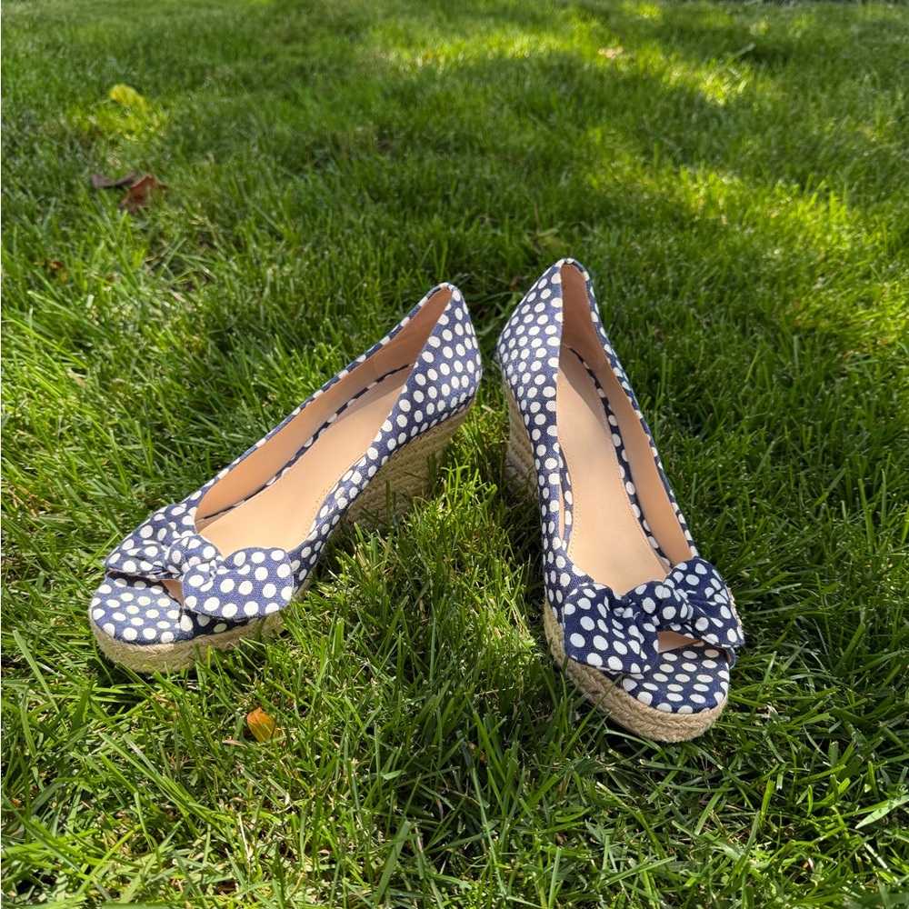 Tory Burch Blue and White Wedge Shoes